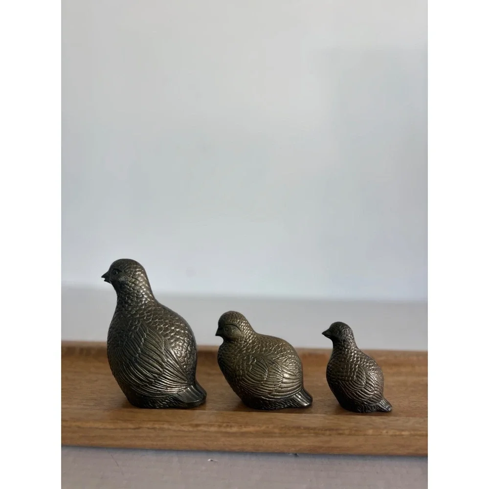 Vintage Brass Quail Figurines Set of 3 Graduated Bird Statues Mid Century Decor
